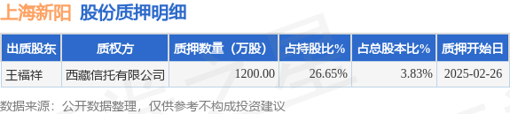 上海新阳（300236）股东王福祥质押1200万股占总股本383%